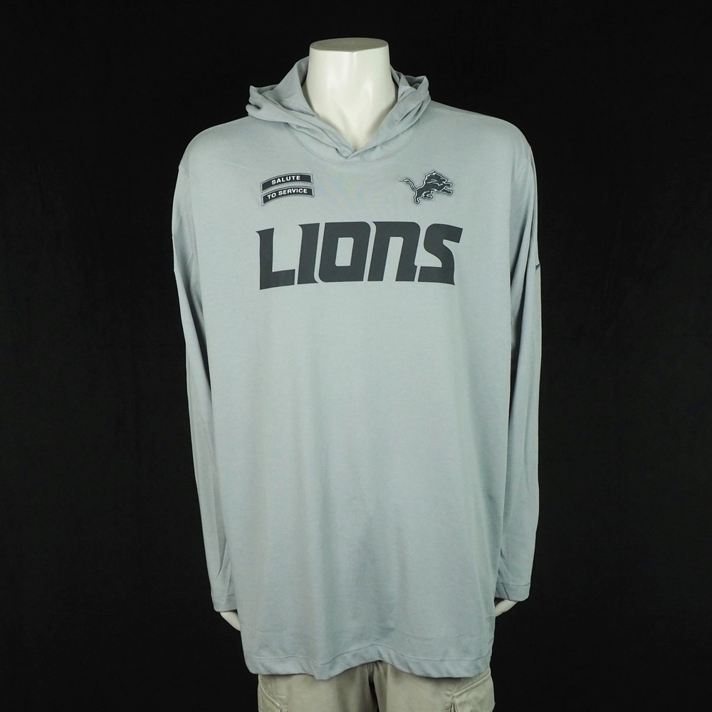 New Nike Detroit Lions Salute to Service NFL Hooded Tee Shirt Mens 3XL XXXL Gray